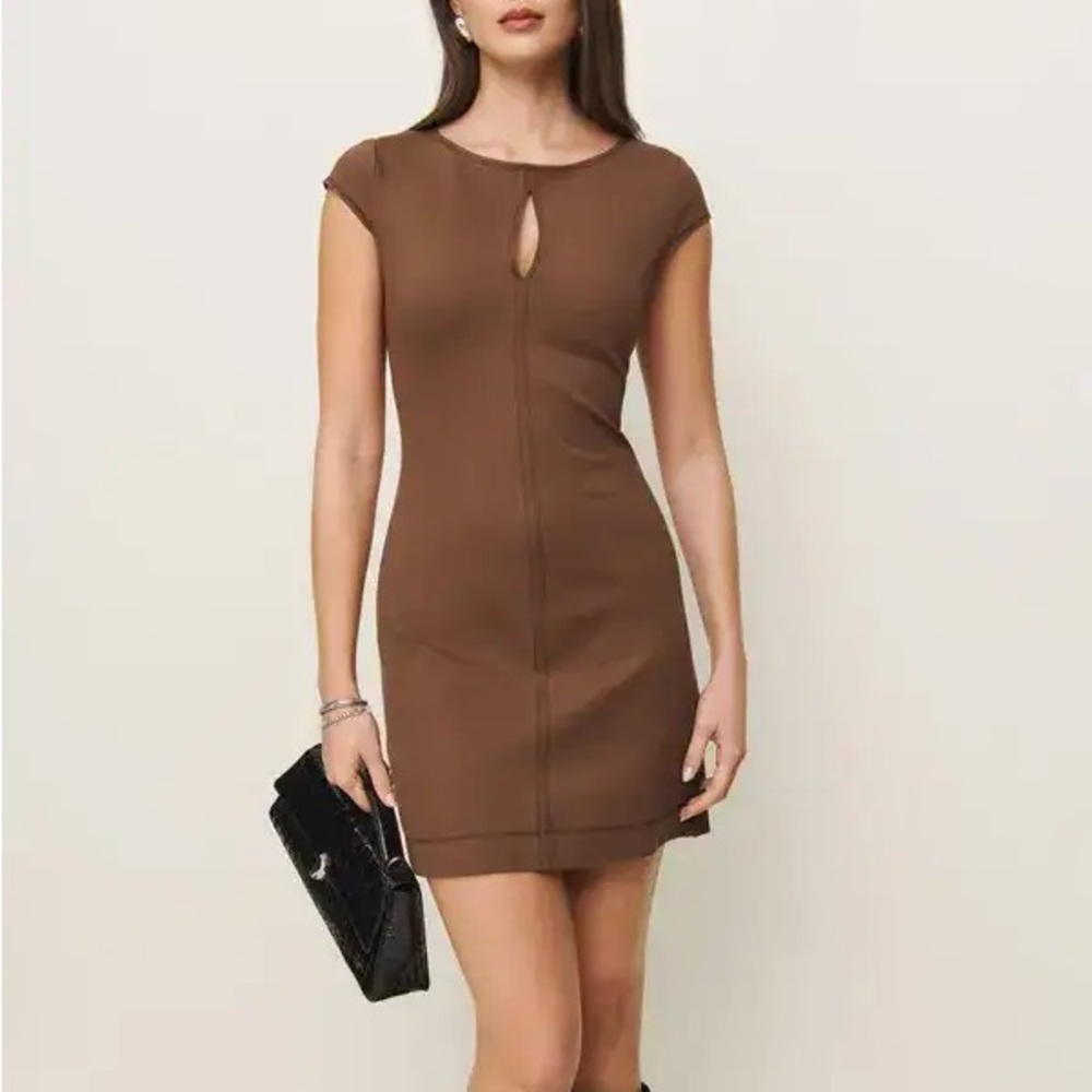 Reformation Chocolate Cap Sleeve Mini Dress